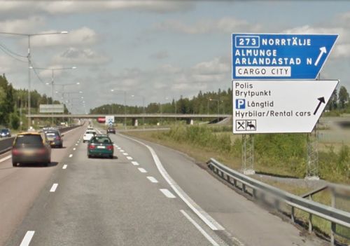 symbol airport at hire for car car motorway Stockholm, Arlanda Airport Sweden sign